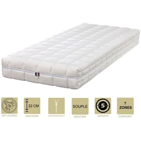 KING OF DREAMS Matelas Face été Latex Naturel 70 Kg/m3 Face Hiver Mémoire De Forme 60 Kg/m3 80x190 X 22 Cm Souple - Déhoussable Housse Lavable - 7 Zones De Confort 1 KING OF DREAMS Matelas Face été Latex Naturel 70 Kg/m3 Face Hiver Mémoire De Forme 60 Kg/m3 80x190 X 22 Cm Souple - Déhoussable Housse Lavable - 7 Zones De Confort