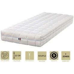 KING OF DREAMS Matelas Face été Latex Naturel 70 Kg/m3 Face Hiver Mémoire De Forme 60 Kg/m3 + Alèse 80x190 X 22 Cm Souple - Déhoussable Housse Lavable - 7 Zones De Confort