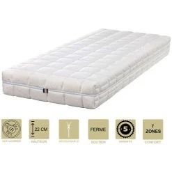 KING OF DREAMS Matelas Face été Latex Naturel 70 Kg/m3 Face Hiver Mémoire De Forme 60 Kg/m3 80x190 X 22 Cm Ferme - Déhoussable Housse Lavable - 7 Zones De Confort