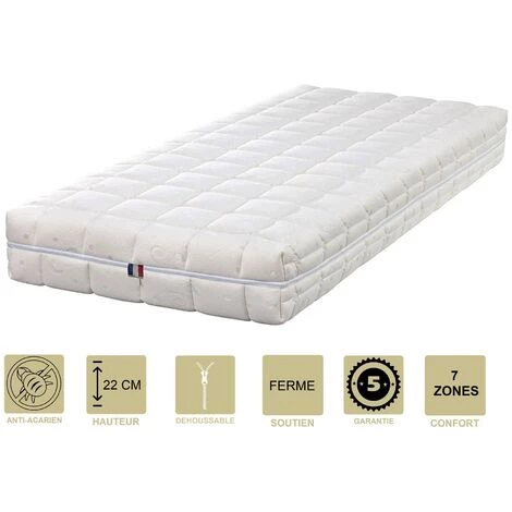 KING OF DREAMS Matelas Face été Latex Naturel 70 Kg/m3 Face Hiver Mémoire De Forme 60 Kg/m3 80x190 X 22 Cm Ferme - Déhoussable Housse Lavable - 7 Zones De Confort 1 KING OF DREAMS Matelas Face été Latex Naturel 70 Kg/m3 Face Hiver Mémoire De Forme 60 Kg/m3 80x190 X 22 Cm Ferme - Déhoussable Housse Lavable - 7 Zones De Confort