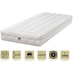KINGOFDREAMS Matelas Face été Latex Naturel 70 Kg/m3 Face Hiver Mémoire De Forme 60 Kg/m3 90x200 X 22 Cm Souple + Oreiller Visco - Spécial Sommier Electrique - Déhoussable Housse Lavable - 7 Zones De Confort