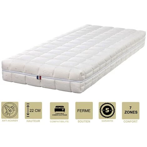 KINGOFDREAMS Matelas Face été Latex Naturel 70 Kg/m3 Face Hiver Mémoire De Forme 60 Kg/m3 90x190 X 22 Cm Ferme + Oreiller Visco + Alèse - Spécial Sommier Electrique - Déhoussable Housse Lavable - 7 Zones De Confort 1 KINGOFDREAMS Matelas Face été Latex Naturel 70 Kg/m3 Face Hiver Mémoire De Forme 60 Kg/m3 90x190 X 22 Cm Ferme + Oreiller Visco + Alèse - Spécial Sommier Electrique - Déhoussable Housse Lavable - 7 Zones De Confort