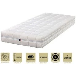 PROVENCE LITERIE Matelas Face Latex 78 Kg/m3 Face Mémoire De Forme 62 Kg/m3 70x190 X 21 Cm Souple - Spécial Sommier Electrique - Déhoussable Housse Lavable - 7 Zones De Confort