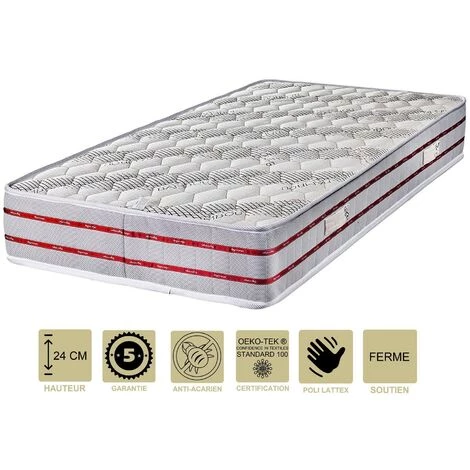 PROVENCE LITERIE Matelas Tissu Bambou Naturel + Protège Matelas 140x190 X 24 Cm Confort Ferme - Ame Poli Lattex Haute Densité - Hypoallergénique 1 PROVENCE LITERIE Matelas Tissu Bambou Naturel + Protège Matelas 140x190 X 24 Cm Confort Ferme - Ame Poli Lattex Haute Densité - Hypoallergénique