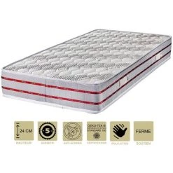 PROVENCE LITERIE Matelas Tissu Bambou Naturel 140x200 X 24 Cm + Protège Matelas + Oreiller Visco - Confort Ferme - Ame Poli Lattex Haute Densité - Hypoallergénique