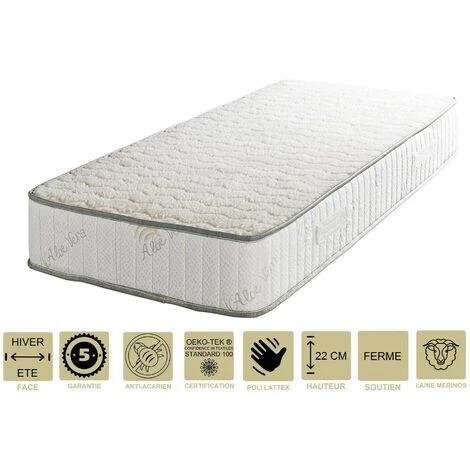 PROVENCE LITERIE Matelas Orthopédique + Alèse 70x190 X 22 Cm - Ferme - Face Hiver Laine - Ame Poli Lattex Haute Densité - Hypoallergénique 1 PROVENCE LITERIE Matelas Orthopédique + Alèse 70x190 X 22 Cm - Ferme - Face Hiver Laine - Ame Poli Lattex Haute Densité - Hypoallergénique