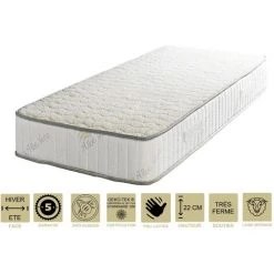 PROVENCE LITERIE Matelas Orthopédique + Alèse 90x200 X 22 Cm - Très Ferme - Face Hiver Laine - Ame Poli Lattex Haute Densité - Hypoallergénique