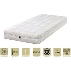 PROVENCE LITERIE Matelas Latex 70% Naturel 80x190 X 21 Cm Souple + Oreiller Visco - Spécial Sommier Electrique - Déhoussable Housse Lavable - 7 Zones De Confort - Ame Poli Lattex 33 Kg/m3 - Hypoallergénique