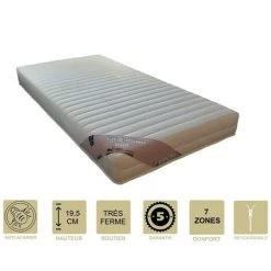 PROVENCE LITERIE Matelas 100x200 X 19,5 Cm Très Ferme - Déhoussable Housse Lavable - 7 Zones De Confort - Ame Poli Lattex 33 Kg/m3 - Hypoallergénique