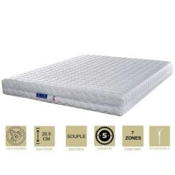 PROVENCE LITERIE Matelas 70x190 X 20,5 Cm Souple + Oreiller Visco + Alèse - Déhoussable Housse Lavable - 7 Zones De Confort - Ame Poli Lattex 33 Kg/m3 - Hypoallergénique