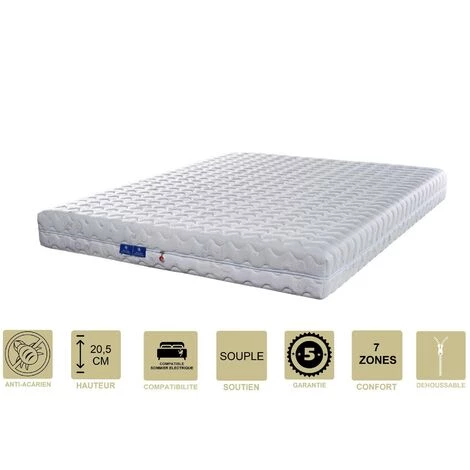 PROVENCE LITERIE Matelas 90x190 X 20,5 Cm Souple + Oreiller Visco + Alèse - Spécial Sommier Electrique - Déhoussable Housse Lavable - 7 Zones De Confort - Ame Poli Lattex 33 Kg/m3 - Hypoallergénique 1 PROVENCE LITERIE Matelas 90x190 X 20,5 Cm Souple + Oreiller Visco + Alèse - Spécial Sommier Electrique - Déhoussable Housse Lavable - 7 Zones De Confort - Ame Poli Lattex 33 Kg/m3 - Hypoallergénique