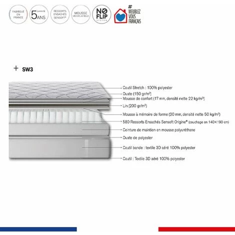 SIMMONS Matelas EQUILIBRE - Matelas Ressorts Ensachés Garnissage Mémoire De Forme 160 X 200 4 SIMMONS Matelas EQUILIBRE - Matelas Ressorts Ensachés Garnissage Mémoire De Forme 160 X 200 – Image 4