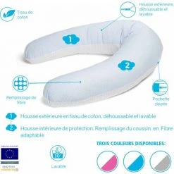 DORMALIT Coussin De Maternite Et D'allaitement Bebe Evolutif BLEU 160 CM - Dehoussable Avec Remplissage Mircrofibres -Matelas Soldes Boutique 29287035 3