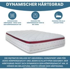 Matelas Arensberger Deluxx 9 Zones à Ressorts Ensachés Avec Mousse à Mémoire 3D, Hauteur 30 Cm, Poids Volumétrique 45 Kg/m³, Trois Couches : Mousse à Froid + Ressorts Ensachés + Mousse Visco Smart ,90cm X 200cm (de) -Matelas Soldes Boutique 29330491 3