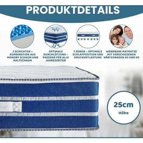 Arensberger Matelas Flexx 7 Zones Avec Mousse à Mémoire De Forme 3D, Hauteur 27 Cm, Adapté Aux Personnes Allergiques, 2 Couches : Mousse à Froid + Mousse Visco Smart ,90cm X 200cm (de) 2 Arensberger Matelas Flexx 7 Zones Avec Mousse à Mémoire De Forme 3D, Hauteur 27 Cm, Adapté Aux Personnes Allergiques, 2 Couches : Mousse à Froid + Mousse Visco Smart ,90cm X 200cm (de) – Image 2