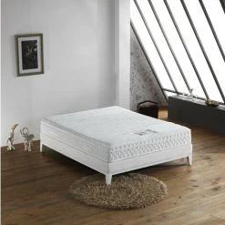 LITERIEJULIEN Matelas Memoryplus A Ressorts Ensaches + 3,5 Cm Latex Naturel à 70 % En 75 Kg/m3 - 140x200 Hauteur +/- 22,5 Cm - Accueil Moelleux - Soutien Ferme + Oreiller Visco - 5 Zones De Confort - Hypoallergenique