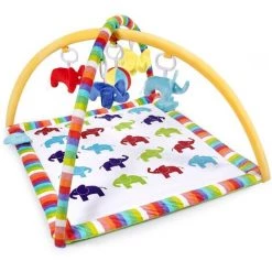 Mosbaby Tapis De Jeux Pour Bébé De 0 à 12 Mois, Tapis D'éveil "éléphant" Avec Arches Et 5 Jouets, Tapis Moelleux 85x85x50cm, Lavable En Machine