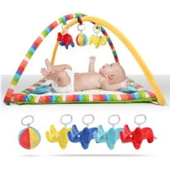 Mosbaby Tapis De Jeux Pour Bébé De 0 à 12 Mois, Tapis D'éveil "éléphant" Avec Arches Et 5 Jouets, Tapis Moelleux 85x85x50cm, Lavable En Machine -Matelas Soldes Boutique 32819931 4