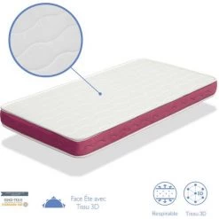 DORMALIT Matelas BEBE ADA 57X117 Epaisseur 10 CM - Noyau Mousse Perforee Et Anti Bacterien - Rose -Matelas Soldes Boutique 33298867 4