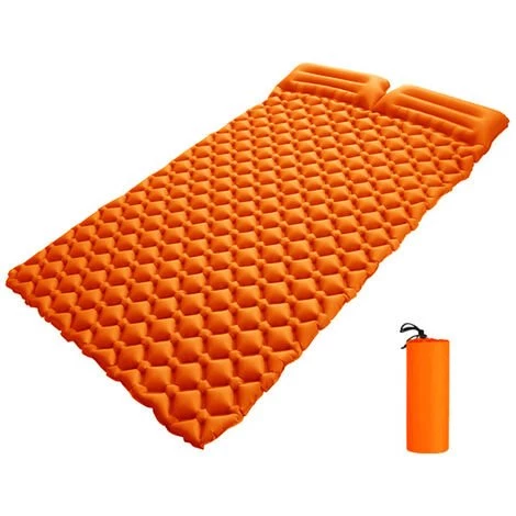 ASUPERMALL Matelas Gonflable Double Avec Oreillers, Matelas Gonflable De Camping, Orange 1 ASUPERMALL Matelas Gonflable Double Avec Oreillers, Matelas Gonflable De Camping, Orange