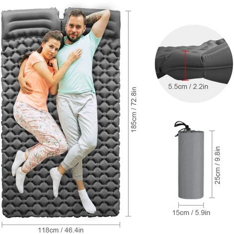 ASUPERMALL Matelas Gonflable Double Avec Oreillers, Matelas Gonflable De Camping, Orange 2 ASUPERMALL Matelas Gonflable Double Avec Oreillers, Matelas Gonflable De Camping, Orange – Image 2