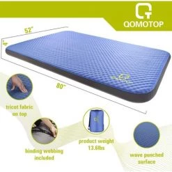 QOMOTOP Matelas De Camping Autogonflant Ultra épais, Matelas De Sol Ultra Confortable Pour Dormir Sur Le Côté, 4 Pouces D'épaisseur, 80" × 52" (double), Lit D'invité Portable Au Sol Enroulable, Bleu - Blue