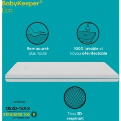 IMPERIAL RELAX BabyKeeper® | Matelas Bébé Pour Berceau Eco | Noyau Anti-noyade ECA | Housse 3D Respirante | Empêche La Plagiocéphalie 57x117 Cm -Matelas Soldes Boutique 37998143 3