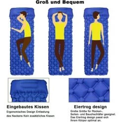 BEARSU Matelas Camping, Tapis De Couchage Avec Oreiller De Gonflable Matelas Randonnée Pliable Et Imperméable Pour Camping, Voyage, Randonnée 193 * 57 * 6cm (Bleu1) -Matelas Soldes Boutique 38709876 3