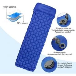 BEARSU Matelas Camping, Tapis De Couchage Avec Oreiller De Gonflable Matelas Randonnée Pliable Et Imperméable Pour Camping, Voyage, Randonnée 193 * 57 * 6cm (Bleu1) -Matelas Soldes Boutique 38709876 5