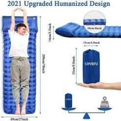 BEARSU Matelas De Camping Avec Pompe à Pied, Matelas Gonflable Automatique épais De 10 Cm / 4 '', Matelas De Randonnée Avec Oreiller, Matelas Gonflable Ultra-léger, Adapté Au Camping, à La Tente Et à La Randonnée -Matelas Soldes Boutique 39635793 4