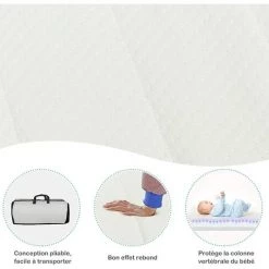 GOPLUS Matelas En Mousse Pour Enfant, Anti-Acariens/Anti Moisissures/Anti Etouffement, Avec Housse Extérieure Amovible Et Lavable, Sac De Transport, Respirant Pour Confort Et Soutien 120 X 60 X 5 CM -Matelas Soldes Boutique 40243144 3