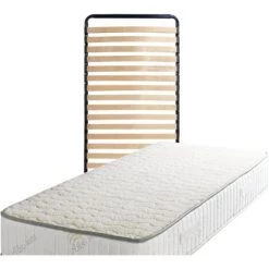 PROVENCE LITERIE Matelas + Sommier Supreme Orthopedique 90x190 X 22,5 Cm - Tres Ferme - Face Hiver 4 Cm De Memoire De Forme 75 Kg/m3 + Laine Merinos - Ame Poli Lattex Haute Densite - Hypoallergenique