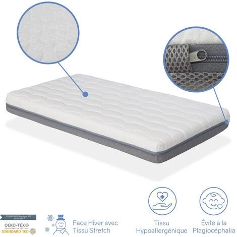 DORMALIT Pack Matelas KALA 57x117 Cm H 11cm + Plan Incline 15 + Protege Matelas 57x117 Cm.Dehoussable Et Lavable 4 DORMALIT Pack Matelas KALA 57x117 Cm H 11cm + Plan Incline 15 + Protege Matelas 57x117 Cm.Dehoussable Et Lavable – Image 4
