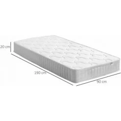 HOMCOM Matelas De Lit Simple Adulte Dim. 190L X 90l Cm - Matelas Ferme Mousse à Mémoire De Forme ép. 20 Cm - Ressorts Ensachés Coutil Stretch - Noyau Grand Confort Polyester Blanc - Blanc 7 HOMCOM Matelas De Lit Simple Adulte Dim. 190L X 90l Cm - Matelas Ferme Mousse à Mémoire De Forme ép. 20 Cm - Ressorts Ensachés Coutil Stretch - Noyau Grand Confort Polyester Blanc - Blanc -Matelas Soldes Boutique 50909005 3