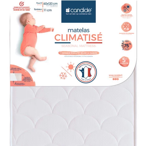 CANDIDE Matelas Bébé Face été/hiver CLIMATISE 60x120 - Blanc 4 CANDIDE Matelas Bébé Face été/hiver CLIMATISE 60x120 - Blanc – Image 4