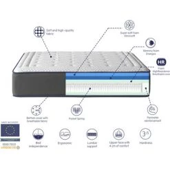 SHAULA Matelas 90X200 OLYMPO SPRING, Epaisseur 30 CM, Mousse A Memoire, Ressorts, Ergonomique Et Respirant. Fermete 3/5 Moyenne 8 SHAULA Matelas 90X200 OLYMPO SPRING, Epaisseur 30 CM, Mousse A Memoire, Ressorts, Ergonomique Et Respirant. Fermete 3/5 Moyenne -Matelas Soldes Boutique 52961701 4