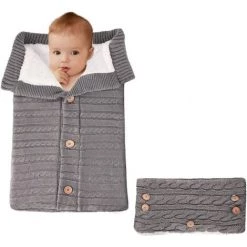 LTS FAFA Gigoteuse Bébé Tricotée Couverture Bébé Emmailloter Poussette Sac De Couchage Gants Ensemble En Laine D'agneau Avec Boutons Pour Bébé 0-12 Mois