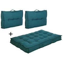 OZAIA Lot 1 Matelas + 2 Coussins Palette BAILA - Coton - Bleu - Bleu Canard
