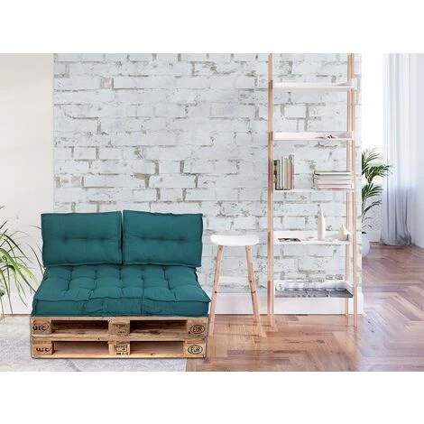 OZAIA Lot 1 Matelas + 2 Coussins Palette BAILA - Coton - Bleu - Bleu Canard 2 OZAIA Lot 1 Matelas + 2 Coussins Palette BAILA - Coton - Bleu - Bleu Canard – Image 2