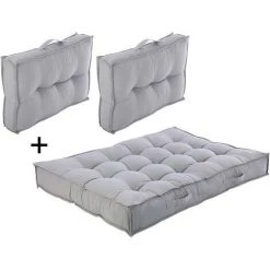 OZAIA Lot 1 Matelas + 2 Coussins Palette BAILA - Coton - Gris - Gris