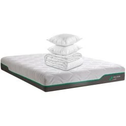 HBEDDING Matelas Mémoire De Forme 140x190 Wellness Hybrid - Latex, 25cm D'épaisseur + Couette + 2 Oreillers - Blanc