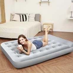 YOOUYIDA Matelas Gonflable Matelas Gonfleur Pied 198cm*138cm*62cm，blue Pour Le Voyage, La Maison