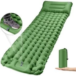 KARTOKNER Matelas De Camping Avec Pompe à Pied, épaisseur Améliorée 10cm/4inch Tapis De Couchage Autogonflant, Matelas Randonnée Avec Oreiller, Camping,Tente,Randonnée (Vert Olive)