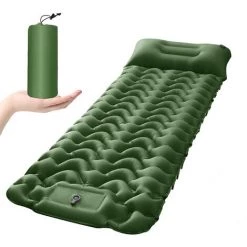 KARTOKNER Matelas De Camping Avec Pompe à Pied,Matelas De Couchage Gonflable D'épaisseur Supplémentaire Avec Oreiller Pompe Intégrée,Ultraléger Imperméable Pour Sac à Dos, Randonnée,Tente,Voyage (Vert Olive)