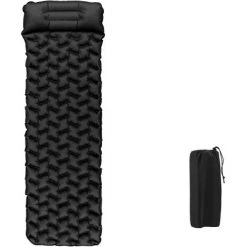 KARTOKNER Matelas De Camping Portable, Tapis De Couchage Ultraléger Matelas De Randonnée Avec Oreiller, 190×59×6cm, Matelas Trekking Pour Camping, Voyage, Randonnée(le Noir)