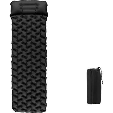 KARTOKNER Matelas De Camping Portable, Tapis De Couchage Ultraléger Matelas De Randonnée Avec Oreiller, 190×59×6cm, Matelas Trekking Pour Camping, Voyage, Randonnée(le Noir) 1 KARTOKNER Matelas De Camping Portable, Tapis De Couchage Ultraléger Matelas De Randonnée Avec Oreiller, 190×59×6cm, Matelas Trekking Pour Camping, Voyage, Randonnée(le Noir)