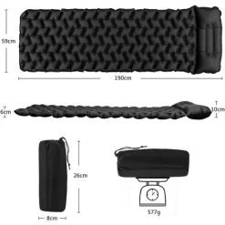 KARTOKNER Matelas De Camping Portable, Tapis De Couchage Ultraléger Matelas De Randonnée Avec Oreiller, 190×59×6cm, Matelas Trekking Pour Camping, Voyage, Randonnée(le Noir) 7 KARTOKNER Matelas De Camping Portable, Tapis De Couchage Ultraléger Matelas De Randonnée Avec Oreiller, 190×59×6cm, Matelas Trekking Pour Camping, Voyage, Randonnée(le Noir) -Matelas Soldes Boutique 59758267 3