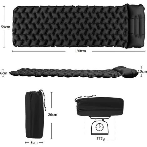 KARTOKNER Matelas De Camping Portable, Tapis De Couchage Ultraléger Matelas De Randonnée Avec Oreiller, 190×59×6cm, Matelas Trekking Pour Camping, Voyage, Randonnée(le Noir) 3 KARTOKNER Matelas De Camping Portable, Tapis De Couchage Ultraléger Matelas De Randonnée Avec Oreiller, 190×59×6cm, Matelas Trekking Pour Camping, Voyage, Randonnée(le Noir) – Image 3