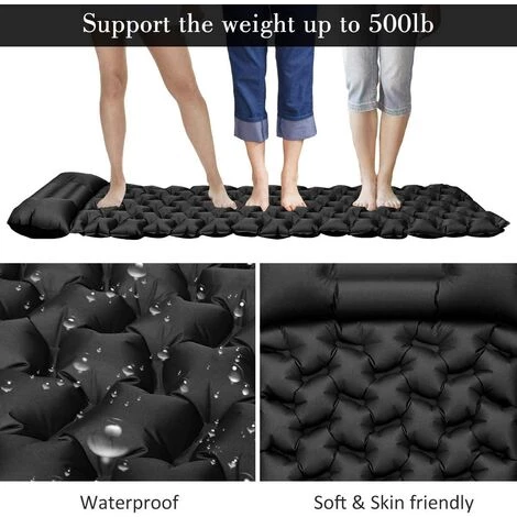 KARTOKNER Matelas De Camping Portable, Tapis De Couchage Ultraléger Matelas De Randonnée Avec Oreiller, 190×59×6cm, Matelas Trekking Pour Camping, Voyage, Randonnée(le Noir) 4 KARTOKNER Matelas De Camping Portable, Tapis De Couchage Ultraléger Matelas De Randonnée Avec Oreiller, 190×59×6cm, Matelas Trekking Pour Camping, Voyage, Randonnée(le Noir) – Image 4