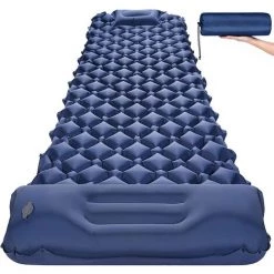 KARTOKNER Matelas De Camping Gonflable Pliable Portable - Tapis De Sol Camping Etanche Tente Matelas De Plage Avec Oreiller Sac Coussin D'air Ultraléger Pour Voyage Randonnee Trekking (bleu Marine)